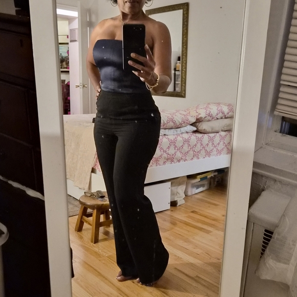 Elegant Strapless Evening Jumpsuit - Navy and Black - Picture 3 of 5